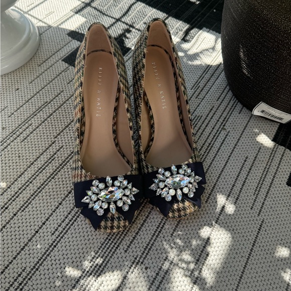 Kelly & Katie Shoes - Kelly & Katie Elegant Plaid Heels with Crystal Embellishment size 8.5